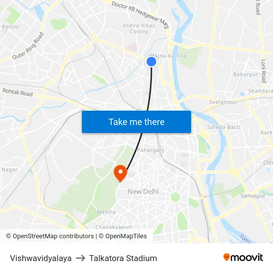 Vishwavidyalaya to Talkatora Stadium map