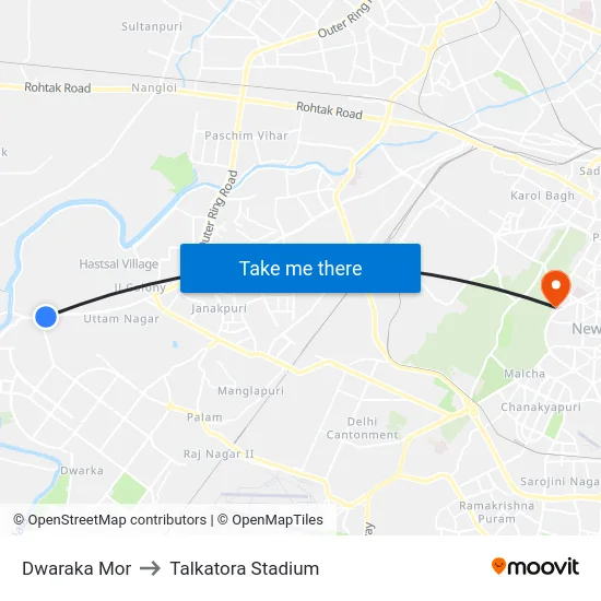 Dwaraka Mor to Talkatora Stadium map