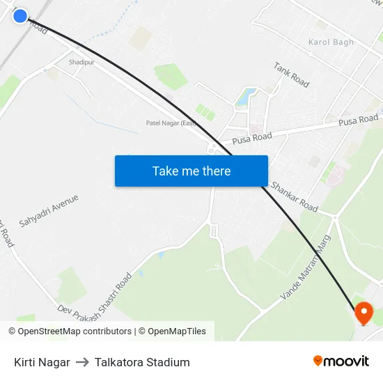 Kirti Nagar to Talkatora Stadium map