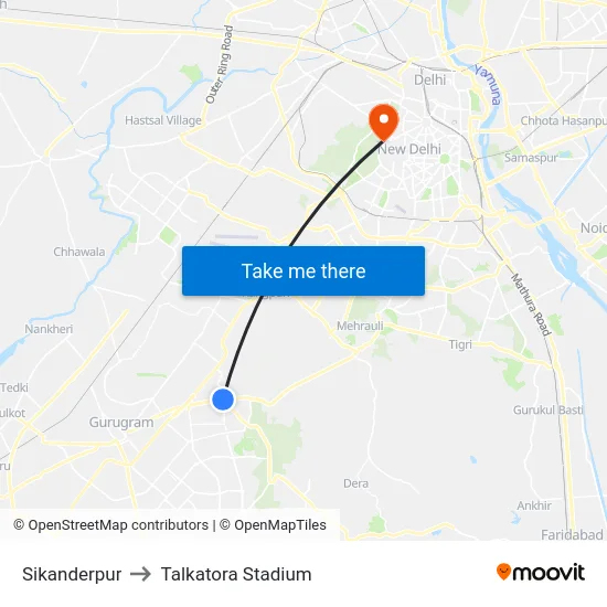 Sikanderpur to Talkatora Stadium map