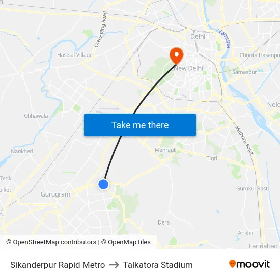 Sikanderpur Rapid Metro to Talkatora Stadium map