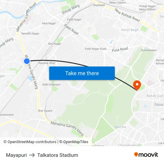 Mayapuri to Talkatora Stadium map