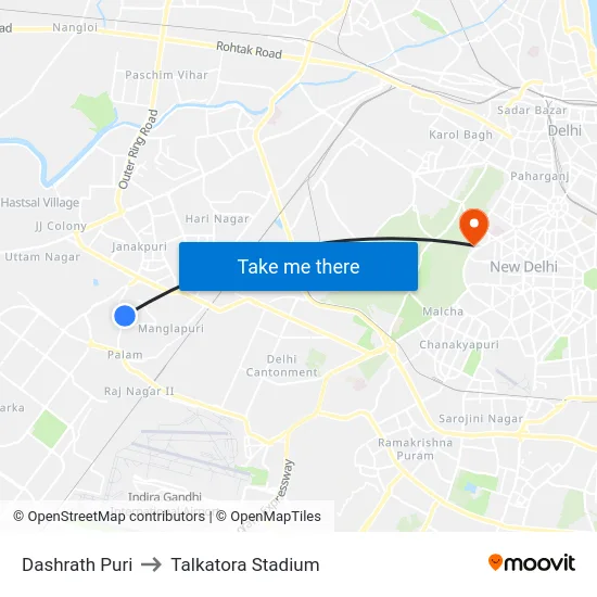 Dashrath Puri to Talkatora Stadium map