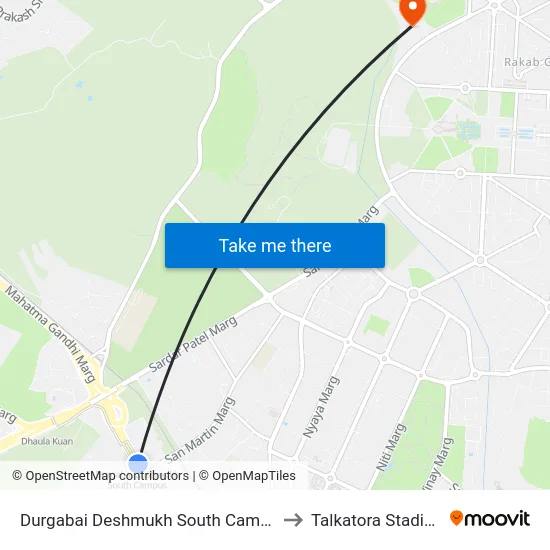 Durgabai Deshmukh South Campus to Talkatora Stadium map