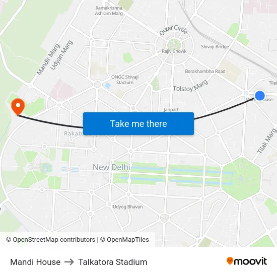 Mandi House to Talkatora Stadium map