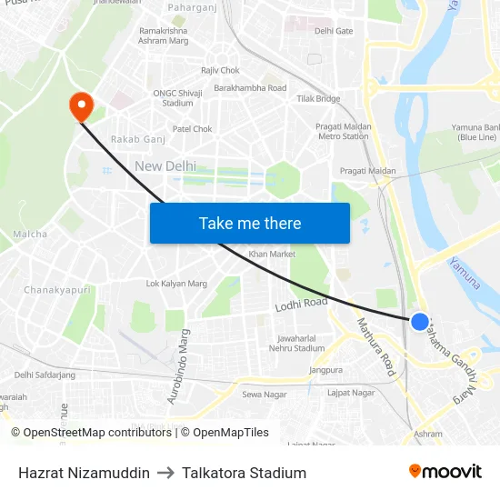 Sarai Kale Khan - Nizamuddin to Talkatora Stadium map