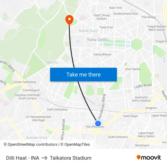 Dilli Haat - INA to Talkatora Stadium map