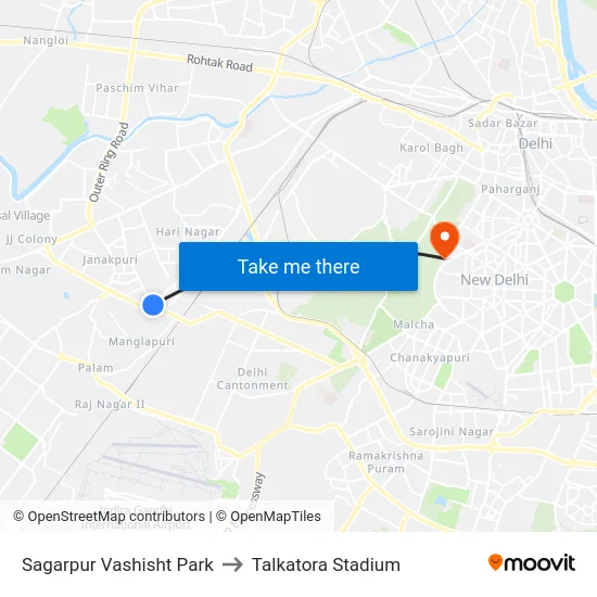 Sagarpur Vashisht Park to Talkatora Stadium map