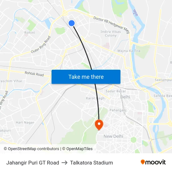 Jahangir Puri GT Road to Talkatora Stadium map