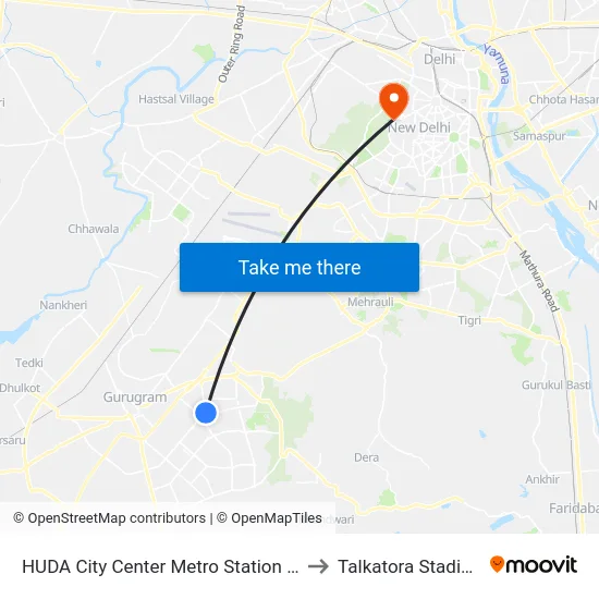 HUDA City Center Metro Station (B) to Talkatora Stadium map