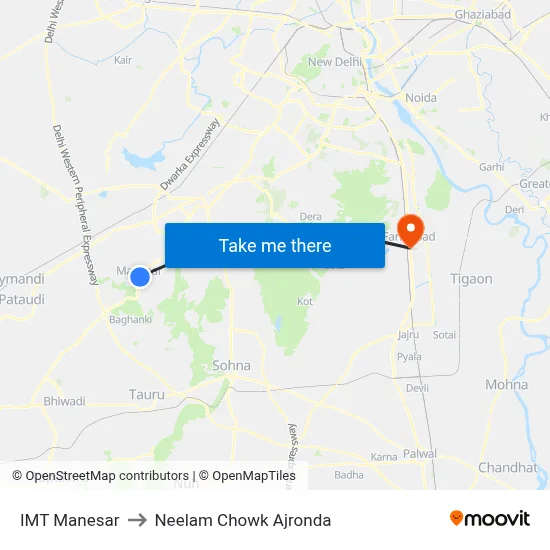 IMT Manesar to Neelam Chowk Ajronda map