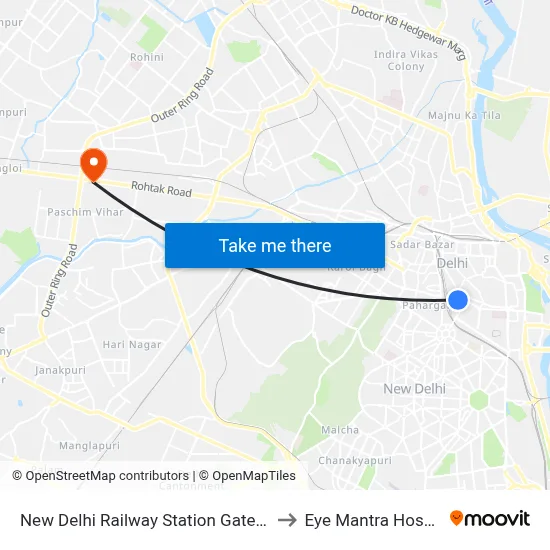 New Delhi Railway Station Gate No.2 to Eye Mantra Hospital map