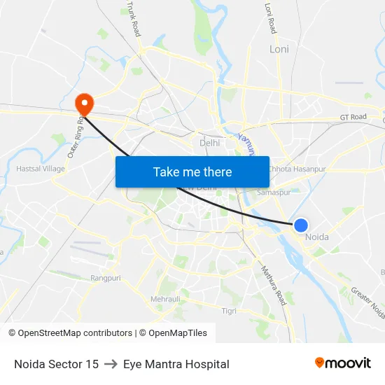 Noida Sector 15 to Eye Mantra Hospital map