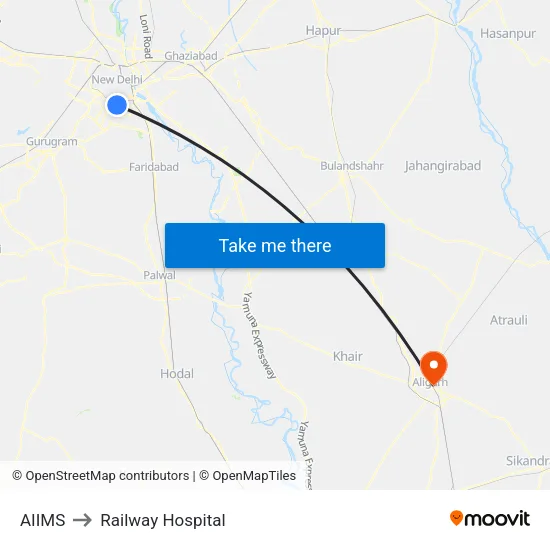 AIIMS to Railway Hospital map