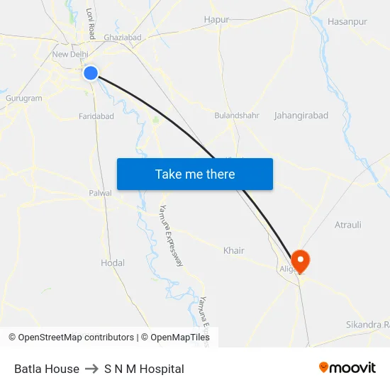 Batla House to S N M Hospital map