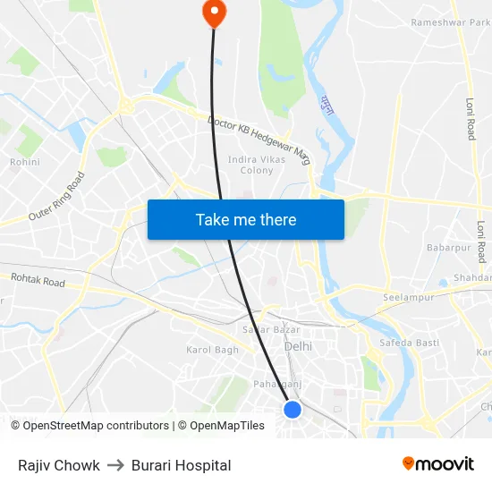 Rajiv Chowk to Burari Hospital map