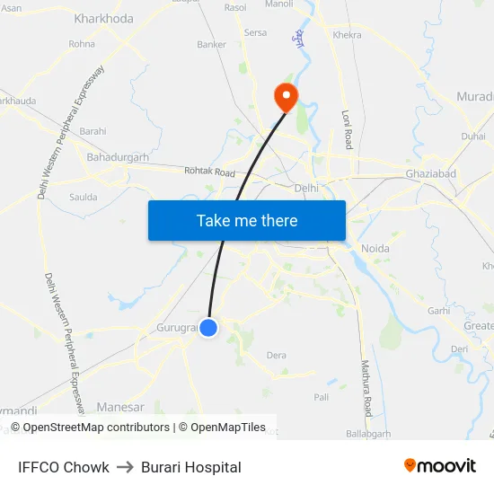IFFCO Chowk to Burari Hospital map