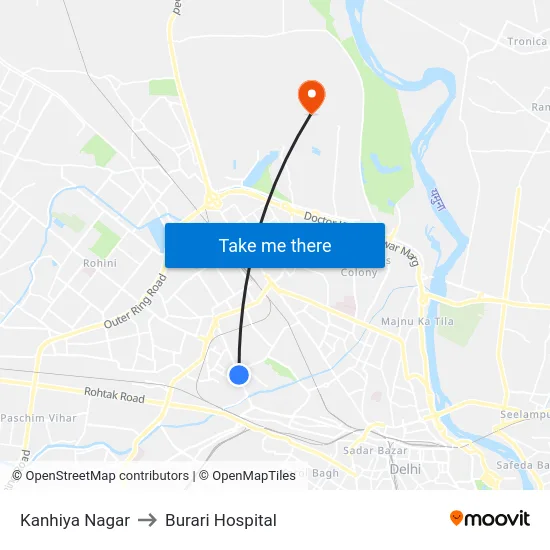 Kanhiya Nagar to Burari Hospital map