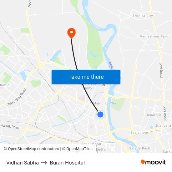 Vidhan Sabha to Burari Hospital map