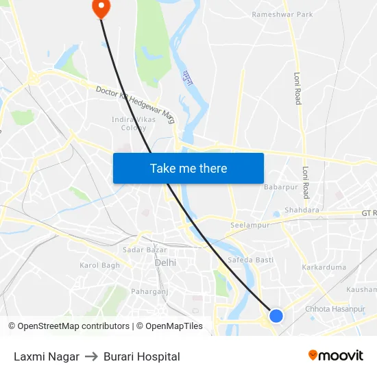 Laxmi Nagar to Burari Hospital map