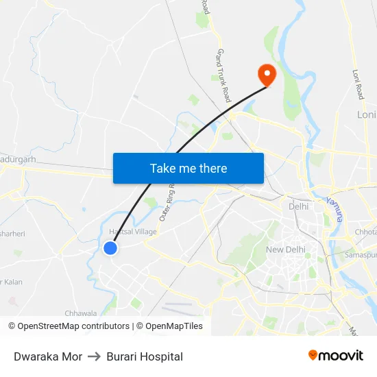 Dwaraka Mor to Burari Hospital map