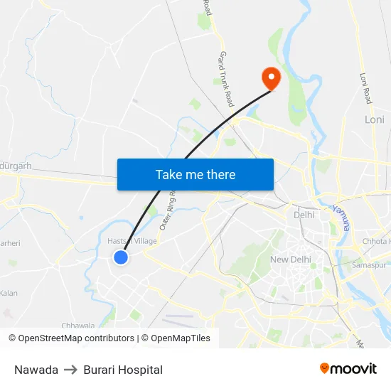 Nawada to Burari Hospital map