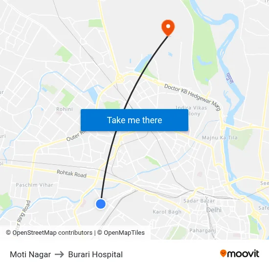 Moti Nagar to Burari Hospital map