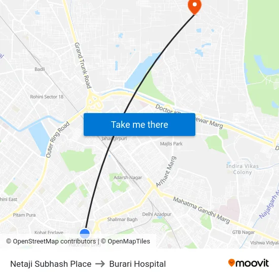 Netaji Subhash Place to Burari Hospital map