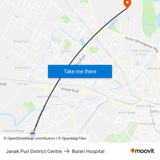 Janak Puri  District Centre to Burari Hospital map