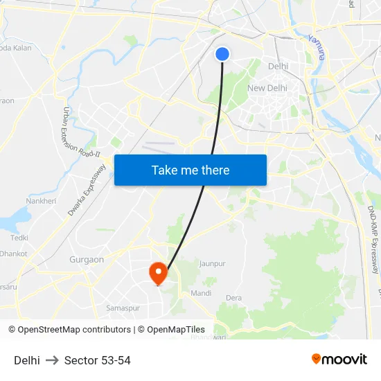 Delhi to Sector 53-54 map