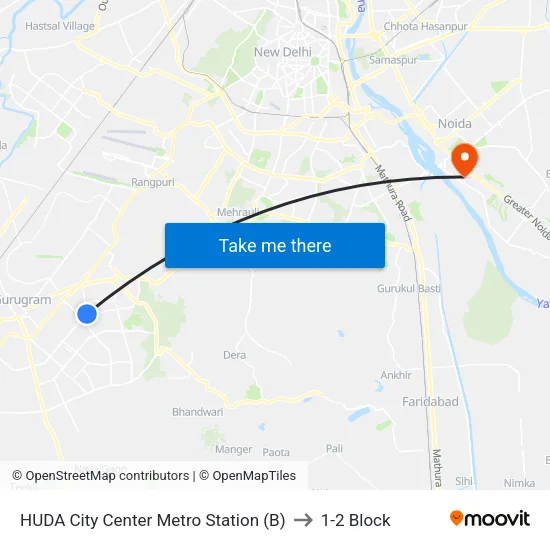HUDA City Center Metro Station (B) to 1-2 Block map