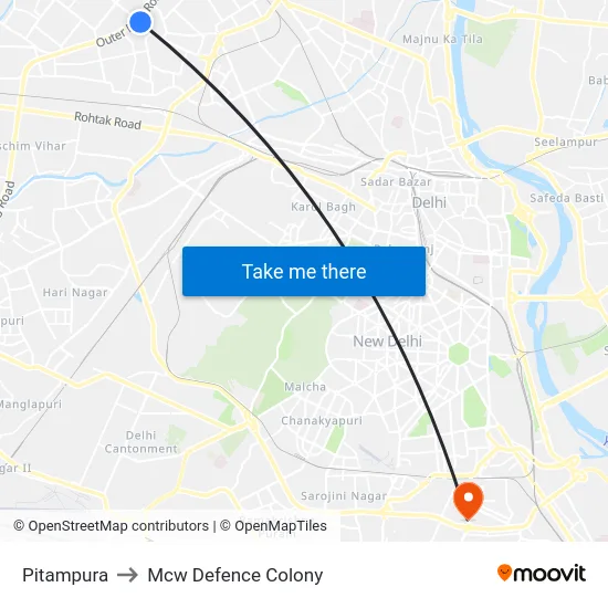 Pitampura to Mcw Defence Colony map