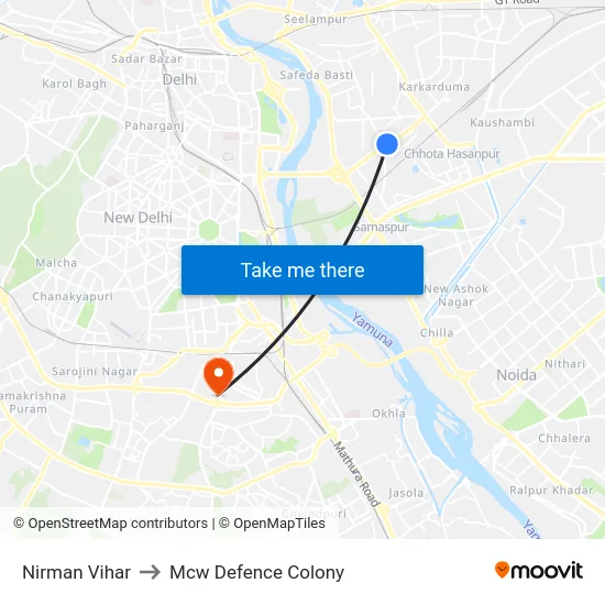 Nirman Vihar to Mcw Defence Colony map