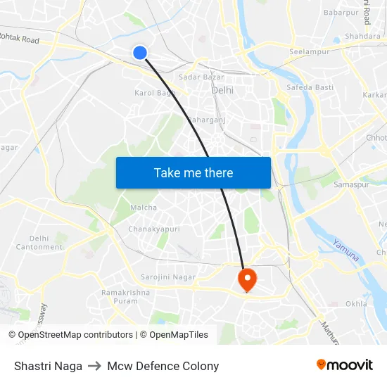 Shastri Naga to Mcw Defence Colony map