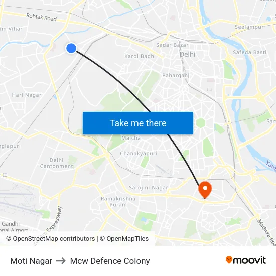 Moti Nagar to Mcw Defence Colony map