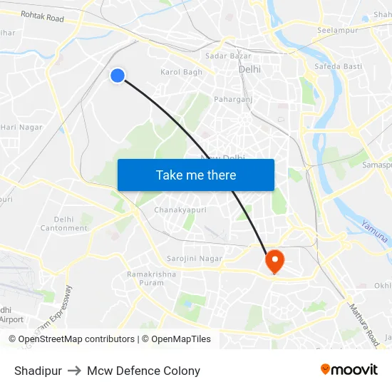Shadipur to Mcw Defence Colony map