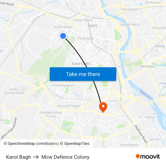 Karol Bagh to Mcw Defence Colony map