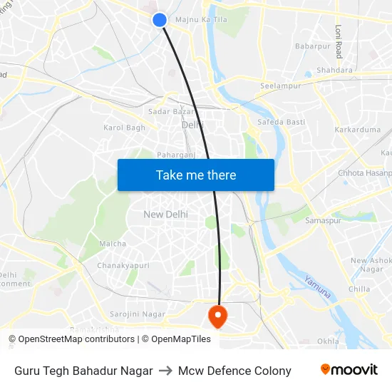 Guru Tegh Bahadur Nagar to Mcw Defence Colony map