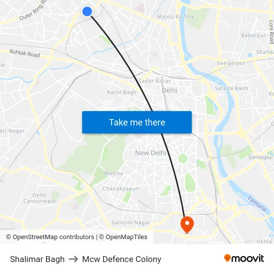 Shalimar Bagh to Mcw Defence Colony map