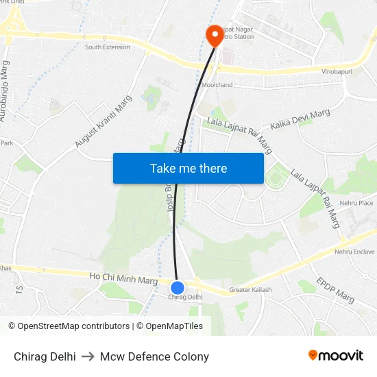 Chirag Delhi to Mcw Defence Colony map