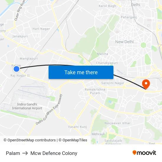 Palam to Mcw Defence Colony map