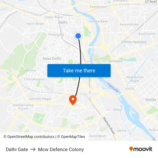 Delhi Gate to Mcw Defence Colony map