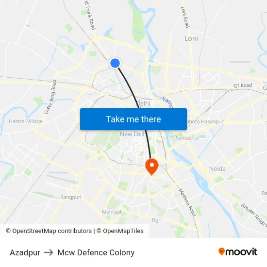 Azadpur to Mcw Defence Colony map