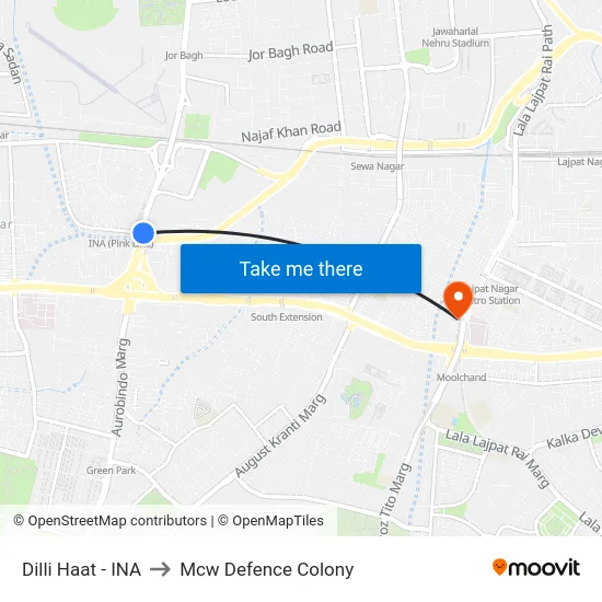 Dilli Haat - INA to Mcw Defence Colony map