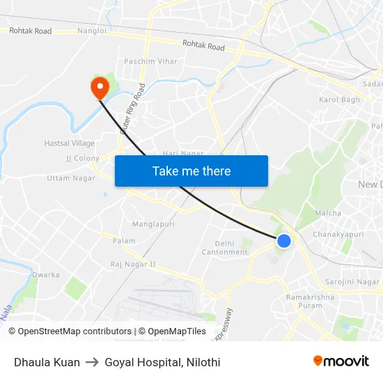 Dhaula Kuan to Goyal Hospital, Nilothi map