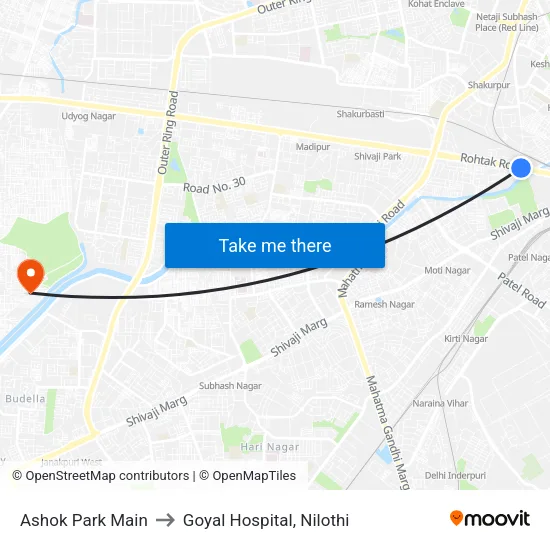 Ashok Park Main to Goyal Hospital, Nilothi map
