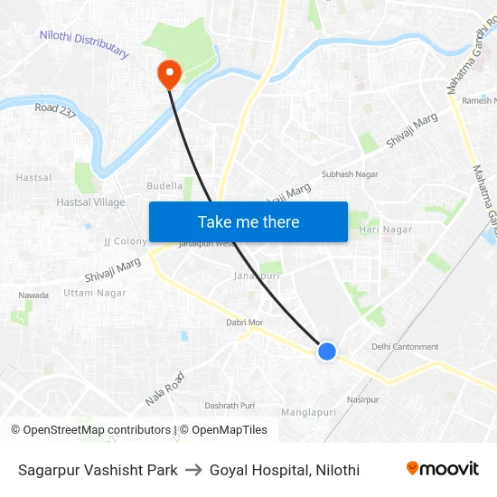 Sagarpur Vashisht Park to Goyal Hospital, Nilothi map