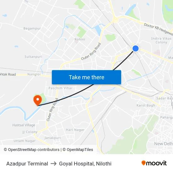 Azadpur Terminal to Goyal Hospital, Nilothi map