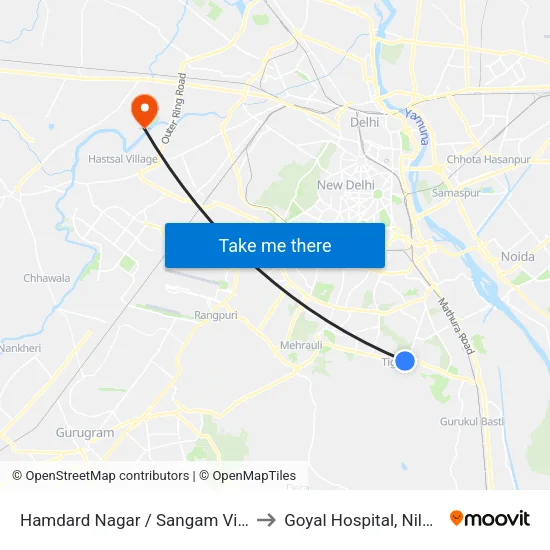 Hamdard Nagar / Sangam Vihar to Goyal Hospital, Nilothi map