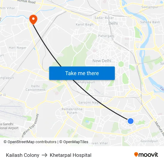 Kailash Colony to Khetarpal Hospital map